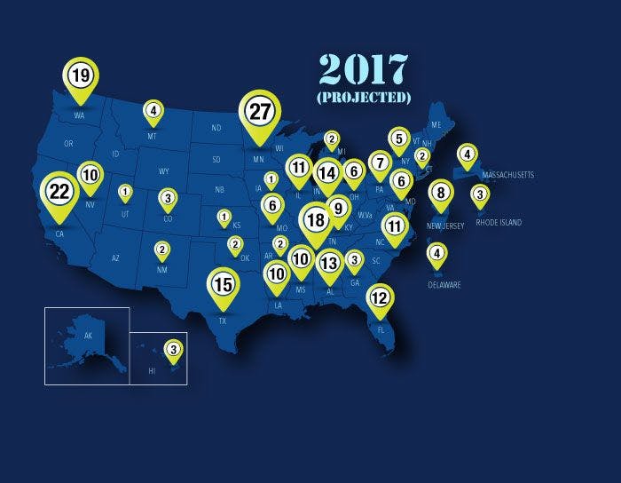 Projected 2017 open radiology positions